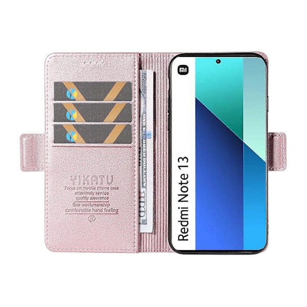 YIKATU YK-003 Læder Wallet Case med Magnetisk Side Lukning til Xiaomi Redmi Note 13 4G Multicolor Rose Gold