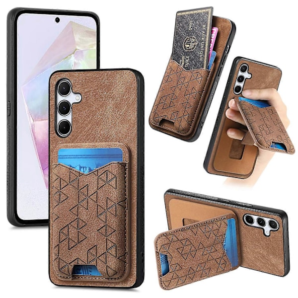 Til Samsung Galaxy A35 5G Etui med Præget Mønster, Kortholder, Støttefod, Læder Bagside Multicolor Style F