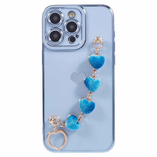 Elektroplettert TPU-telefondeksel med hjertekjedestropp for iPhone 15 Pro Multicolor Style B