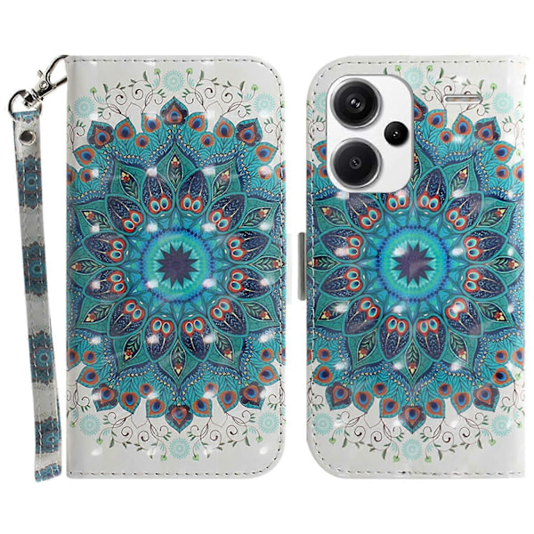 Til Xiaomi Redmi Note 13 Pro+ 5G Etui 3D Mønster Læder Wallet Telefon Cover Håndtaske Multicolor Peacock Wreath