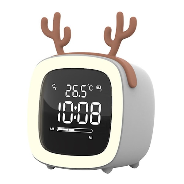 Tegneserie Kaninøre Form Genopladelig Digital Display LED Natlampe Vækkeur Kaesi Grey Deer