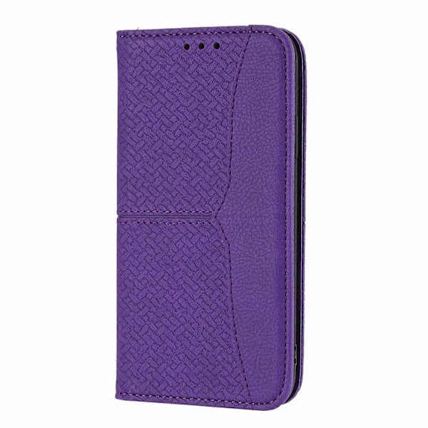 Självabsorberande vävd textur plånboksfodral i läder med praktisk rem för iPhone 11 6,1 tum