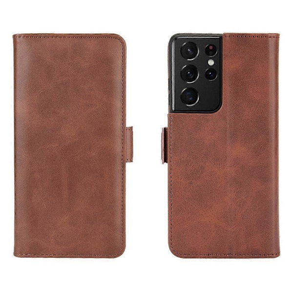 Dobbelt Magnetisk Lås Læder Folio Flip Telefon Cover Læder Etui til Samsung Galaxy S21 Ultra 5G