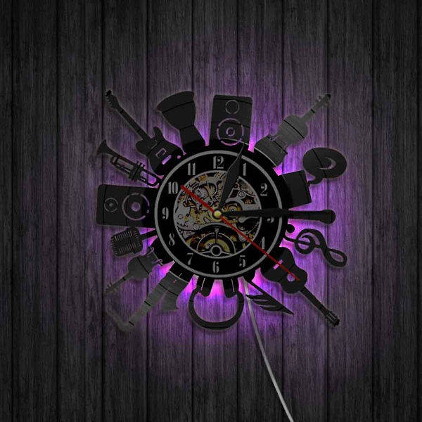 Musiikki Vinyylilevy Seinäkello - Instrumenttiyhdistelmä Led-valo Seinäkello - Vinyylikello - Olohuoneen Seinäsisustus - Ainutlaatuisia Lahjoja Musiikin Ystäville