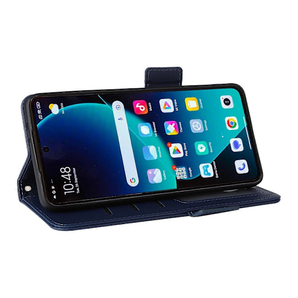 Til Xiaomi 14T Pro Etui Litchi Tekstur PU Læder Wallet Flip Telefon Cover - Grå Multicolor Dark Blue