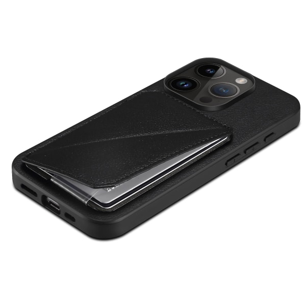 Calf Texture Pu+pc+tpu case för Iphone 13 Pro 6.1" Drop-proof kortplats Kickstand Phone Cover Black