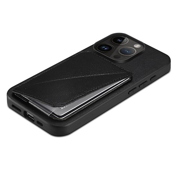 Calf Texture Pu+pc+tpu case för Iphone 13 Pro 6.1" Drop-proof kortplats Kickstand Phone Cover Black