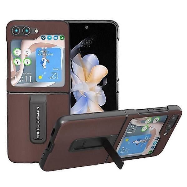 Til Samsung Galaxy Z Flip5 5G Støtteben Nappa Tekstur Etui Ægte Koskindslæder+PC Telefoncover Multicolor Style C