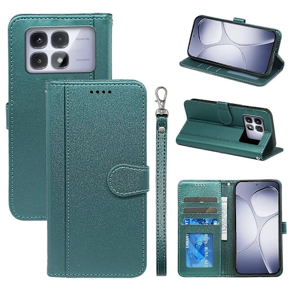 Xiaomi Redmi K70 Ultra Lompakkokotelo Magneettikiinnityksellä Nahkainen Puhelinkotelo Hihnalla- Multicolor Green