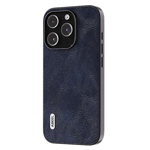 Telefoncover til iPhone 15 Pro Max, PU læderbelagt PC + TPU med tekstur af kohud Blue