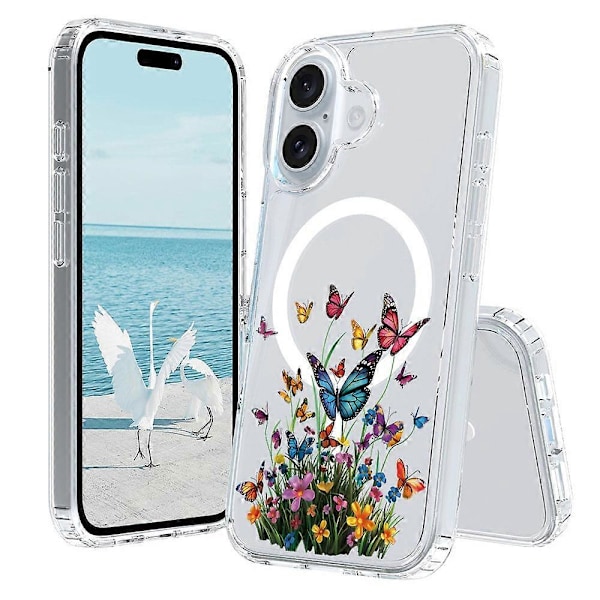 Skal för iPhone 16 Kompatibelt med MagSafe Blommönster Tryck TPU+PC Telefonskal - Stil G Multicolor Style H