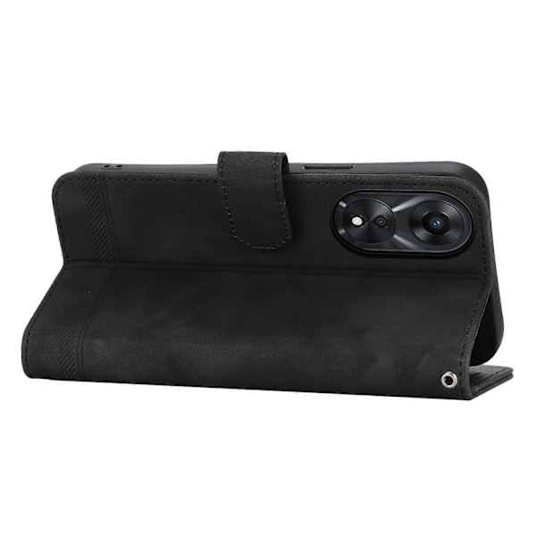 DIERFENG DF-03 læder telefoncover med linjeaftryk og stativpung til Oppo A78 5G Multicolor Style D