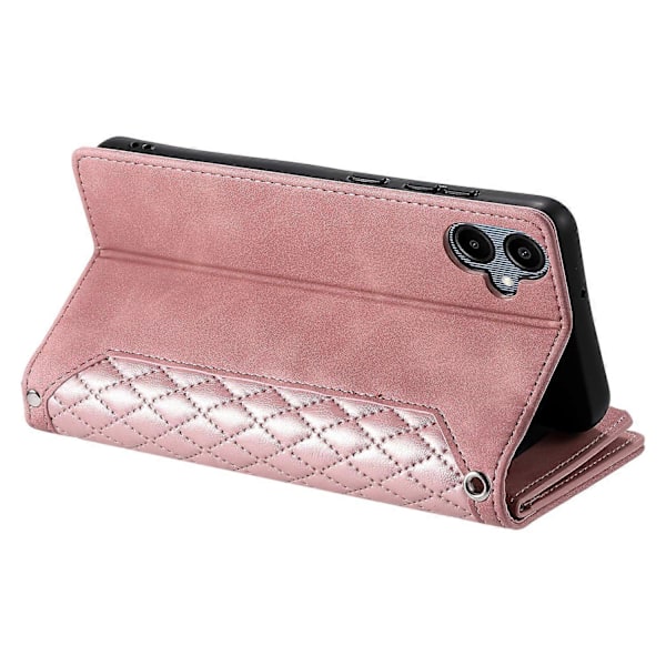 Stil 005 Plånboksfodral för Samsung Galaxy A06 5G, rombmönstrad söm, PU-läder telefonfodral Multicolor Rose Gold