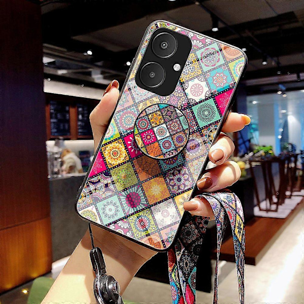 Til Xiaomi Redmi 13C 5G/13R 5G/Poco M6 5G Hærdet Glas Cover Blomstermønster Støtteben Cover Multicolor Color Pattern