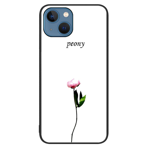 För Iphone 15 Plus Printed case härdat glas+pc+tpu Hybrid cover Peony