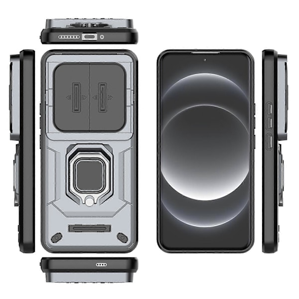 Xiaomi 14 Ultra -kotelo PC+TPU-jalustalla ja liukuvalla linssinsuojuksella - Multicolor Grey