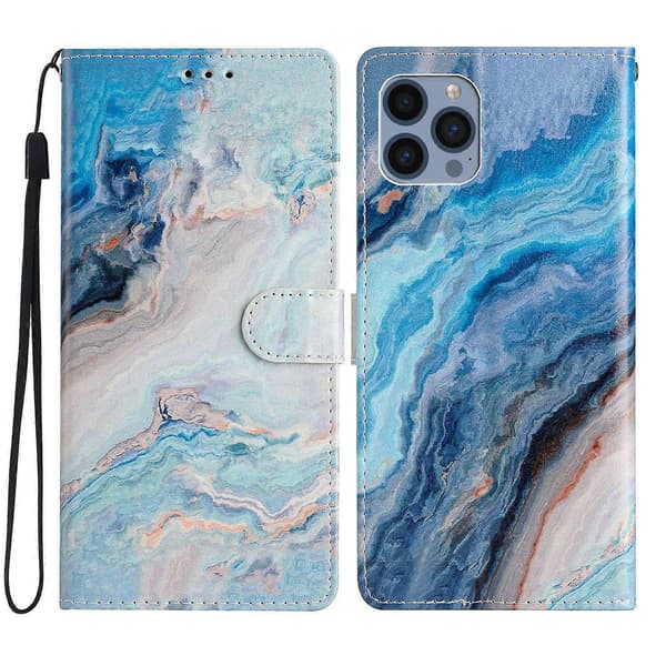 För iPhone 15 Pro Ställ Telefonfodral Mönstertryck PU Läder Plånboksfodral med Rem Multicolor Style I