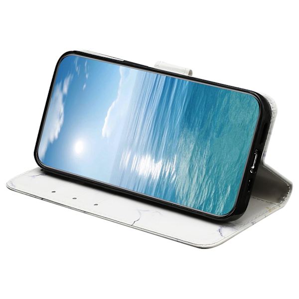 För Iphone 15 Pro Plånboksställ Pu Läder Phone case Mönster Utskrift Anti-dropp cover White Marble