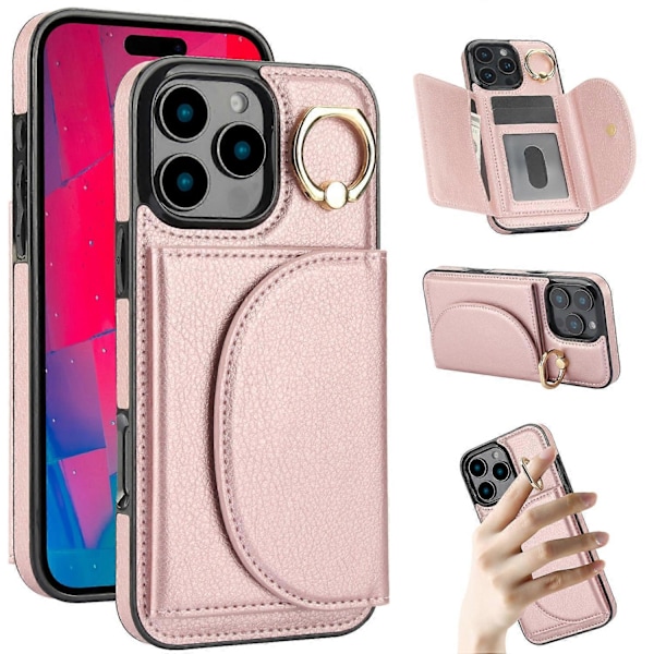 iPhone 16 Pro -kotelo RFID-suojauksella, lompakolla, jalustalla, nahka+TPU-puhelinkuori Multicolor Style C