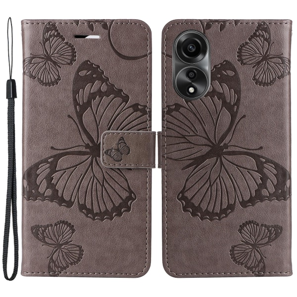 Case för Oppo A78 4g, plånboksställ med tryckt Butterfly- cover Grey