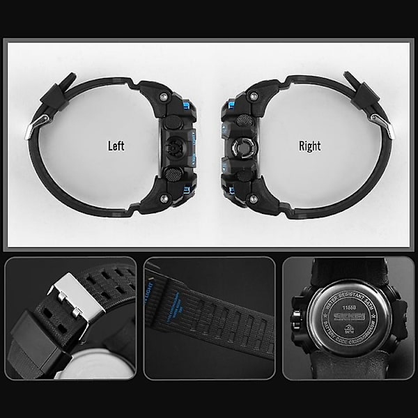 Skmei 1155b multifunktionell män utomhussport Noctilucent vattentät watch med stor urtavla Grey Black