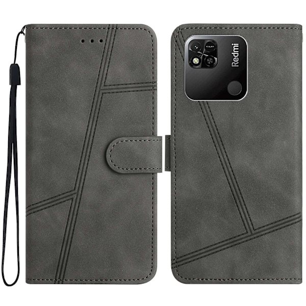 För Xiaomi Redmi 10a Phone Case Skin-touch Feeling Retro Pu Läder Sylinje Dekor Cover Grey
