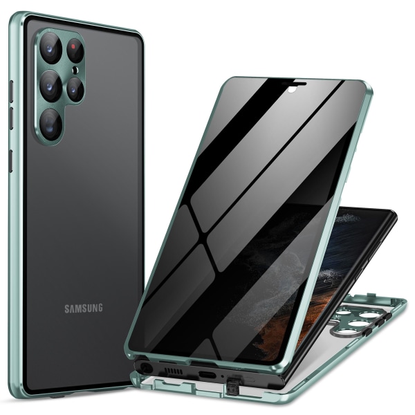 För Samsung Galaxy S24 Ultra Case Anti-spion Dubbelsidigt härdat glas magnetiskt cover Green