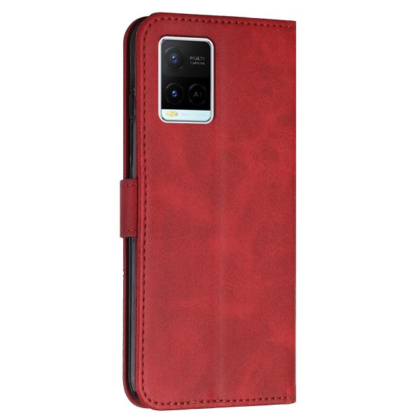 För Vivo Y33s / Y21s / Y21 Vikbart stativsömmar Pu- case Stativ Magnetstängning Stötsäker Flip Folio Cover med rem Red