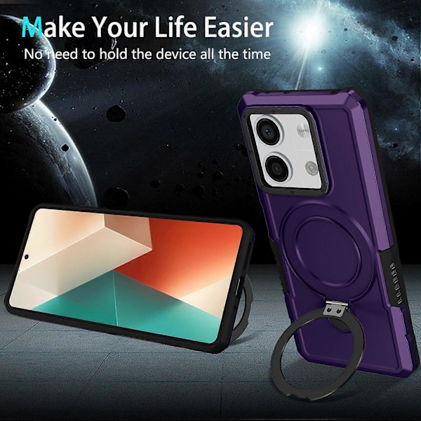 Skal med ringhållare och stativ i TPU+PC för Xiaomi Redmi Note 13 5G Multicolor Style A