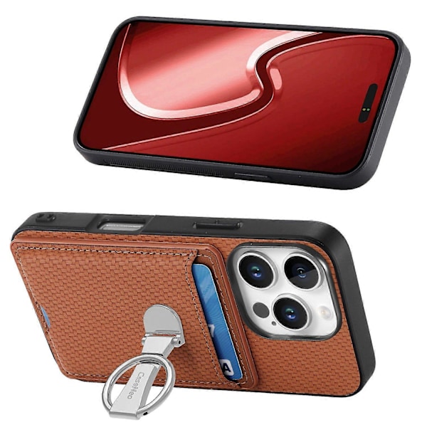 C1-9 Fodral till iPhone 16 Pro med Ställ Läder Kortfack Baksida Kolfibertextur - Grön Multicolor Brown