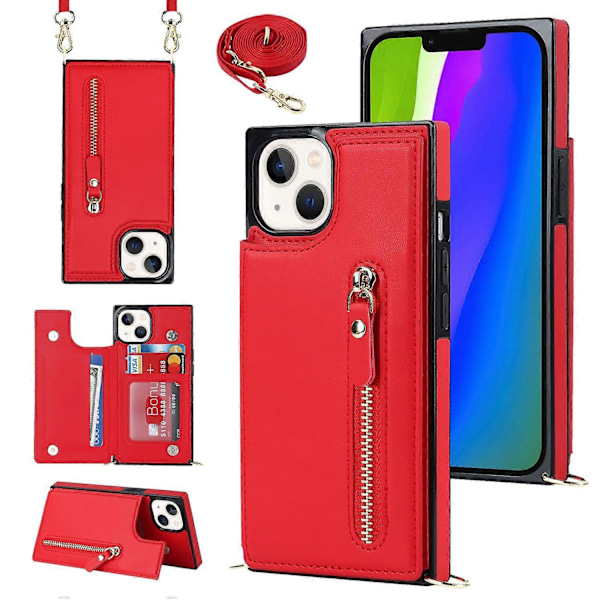 RFID-suojattu lompakkokotelo iPhone 15:lle, TPU+PU-jalustallinen puhelinkotelo olkahihnalla Multicolor Style C