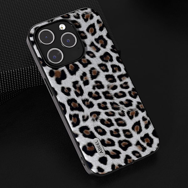 För Iphone 15 Pro Max Leopard Mönster Phone case Pu Läder + PC + Tpu Slim Cover Silver