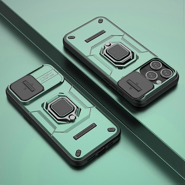 For iPhone 15 Pro Deksel med Støtte og Skyvbart Linsebeskyttelse PC+TPU Støtsikkert Robust Skall Multicolor Style C
