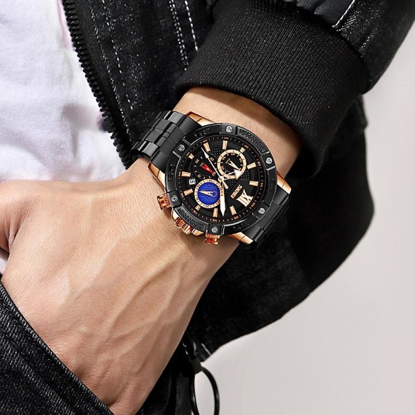 Skmei 9235 Men Moonphase Stoppur Quartz Watch Gold Black