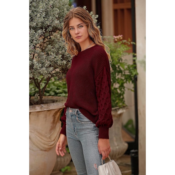 Dame 2023 Vinter Pullover Sweater Afslappet Langærmet Rund Hals Løs Tyk Strikket Jumper Toppe Bluse Red Large