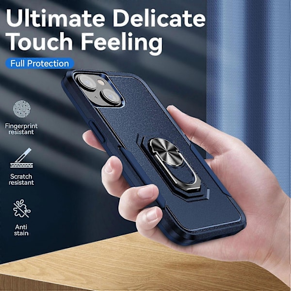 Stødsikkert PC+TPU cover til iPhone 15 med ringholder og anti-fald funktion Multicolor Style F