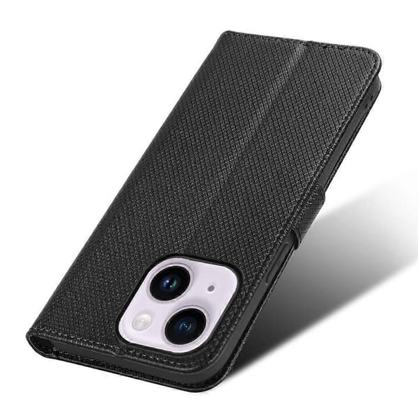 Til iPhone 15 Plus Case Stand Diamant Tekstur Anti-Ridse Telefon Cover Læder Shell Multicolor Style D