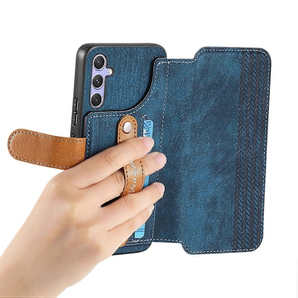 Samsung Galaxy A06s -kotelon lompakko retro nahkainen puhelinkotelo rannekkeella ja jalustalla Multicolor Blue