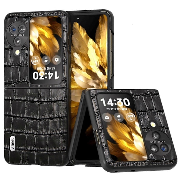 För Oppo Find N3 Flip 5G Krokodiltextur Fodral Äkta Koläder+PC Anti-Rep Telefonskal Multicolor Style C