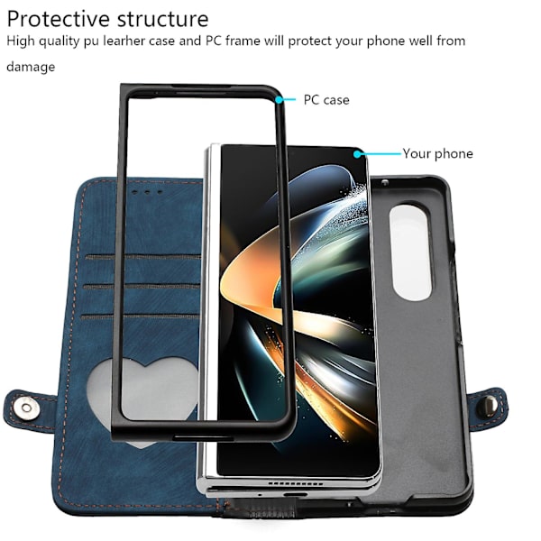 För Samsung Galaxy Z Fold3 5g Pu Läder Phone case Korthållare Cover Sapphire
