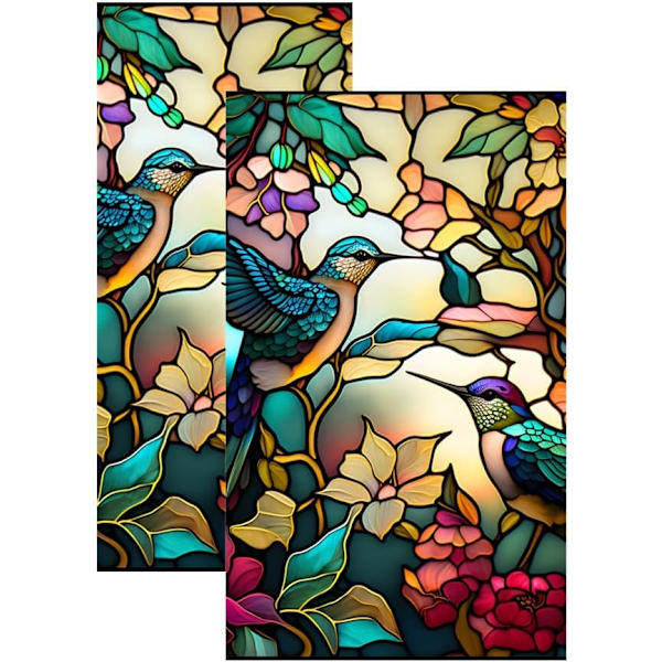 Nya 1 stycke (45x100 cm) Fönsterfilm Retro färgglad kolibriblomma