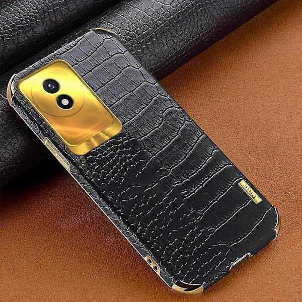 vivo Y02 4G -puhelimelle krokotiilinnahkajäljitelmä, galvanointipinnoitettu, nahkapäällysteinen TPU-puhelinkotelo Multicolor Style A