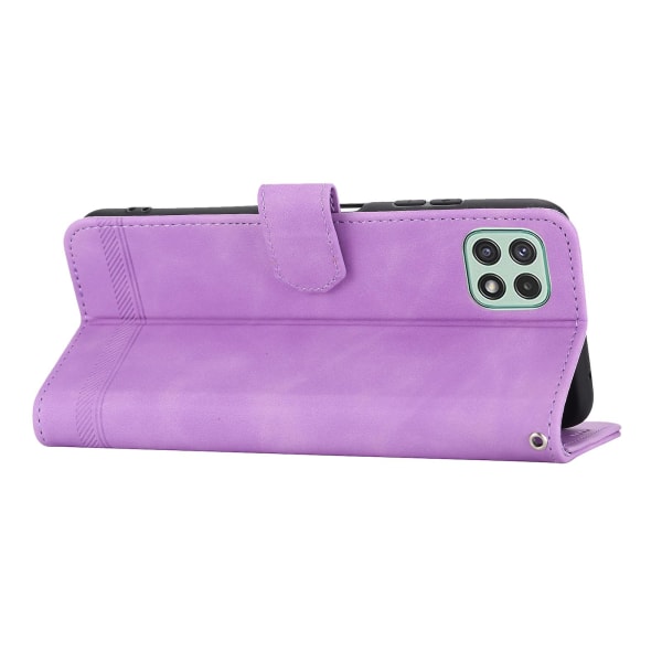 Dierfeng Df-03 Stand Phone case För Samsung Galaxy A22 5g (eu-version), Linjer Imprinted Pu-läder cover Purple