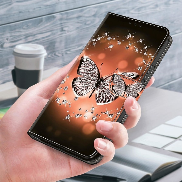 För Sony Xperia 10 V skyddande case 3d-mönsterutskrift Pu- cover med stativ Crystal Butterfly