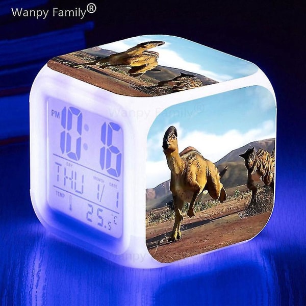 Tyrannosaurus Dinosaurie Väckarklocka 7 färgbyte Multifunktions väckningstimer Barnrum Lysande elektronisk watch Present till barn Dark Khaki