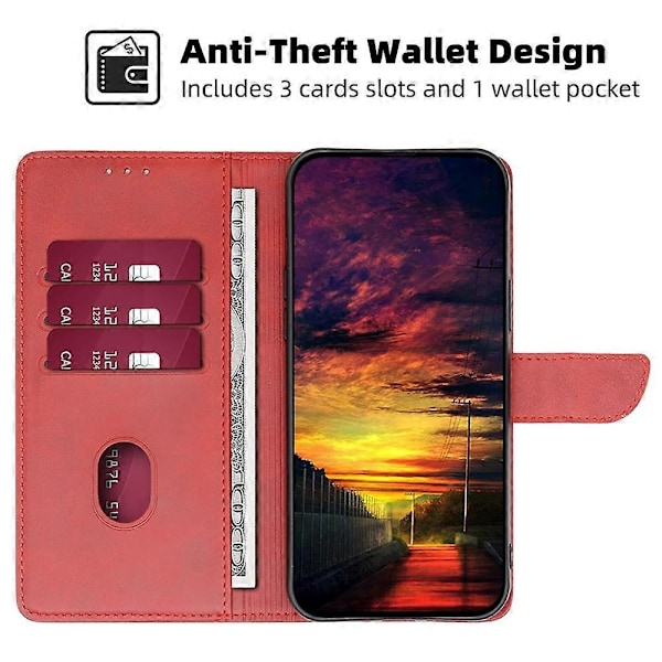 Nokia G11 Plus 4G -puhelimelle lompakkokotelo, jossa on PU-nahkainen suojakansi ja vasikannahkajäljitelmä - Musta Multicolor Red