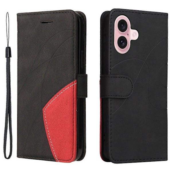 KT Læder Serie-1 Til iPhone 16 Etui Farvesplejsning Tegnebog PU Læder Telefon Cover Multicolor Style A