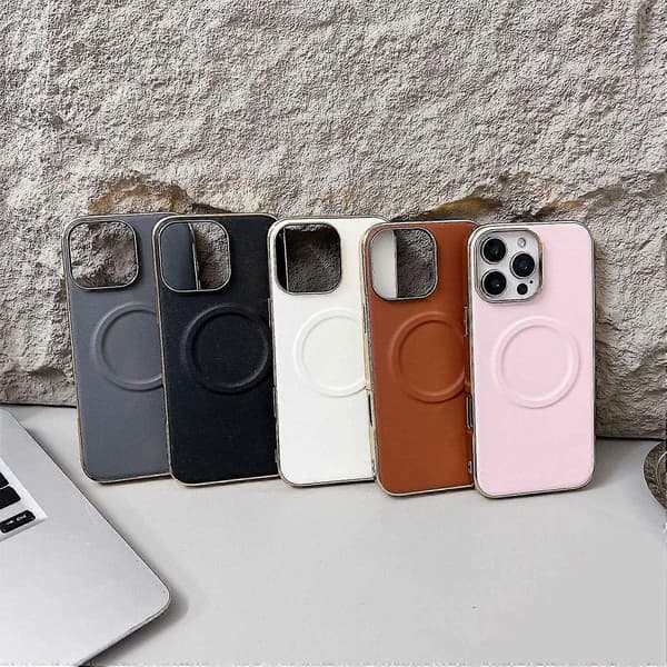 Magnetisk Nappa tekstur PU+TPU+PC telefonbagside til iPhone 16 Pro Max Multicolor White