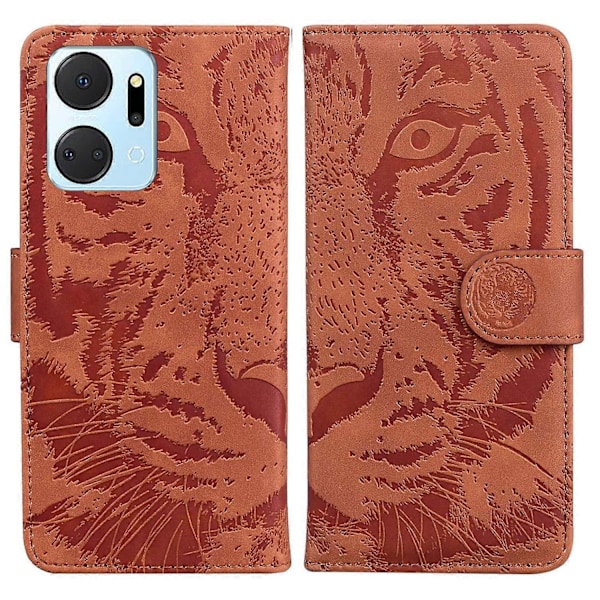 För Honor X7a 5G Ställ Plånboksfodral Tiger Mönster Präglat PU Läder Flip Telefonfodral Multicolor Style E