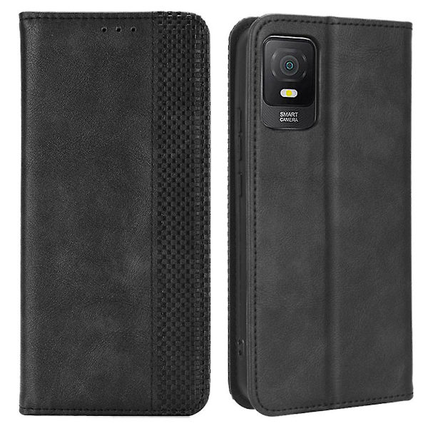 För Tcl 403 Retro cover Magnetisk Pu-läderställ Case Black